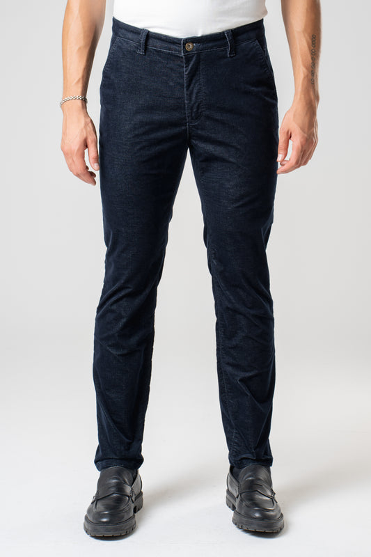 Pantalone chino in velluto armaturato effetto denim
