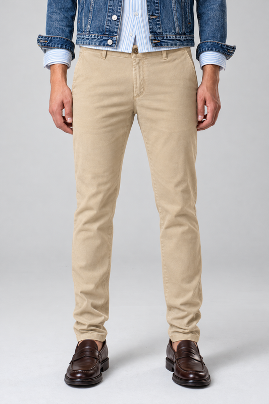 Pantalone chino in gabardina sabbia