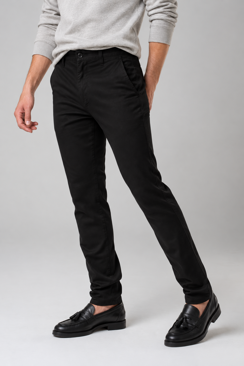 Pantalone chino in gabardina nero