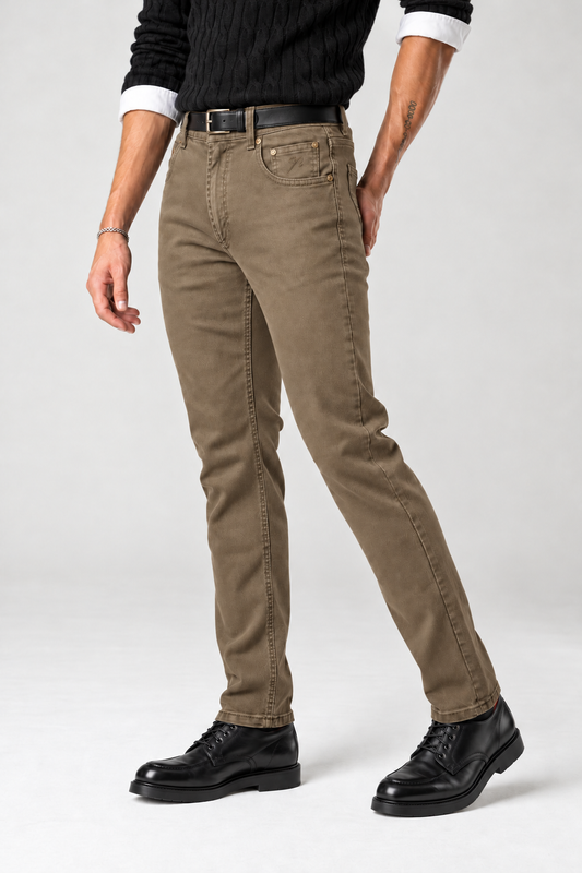 Pantalone 5 tasche gabardine fango