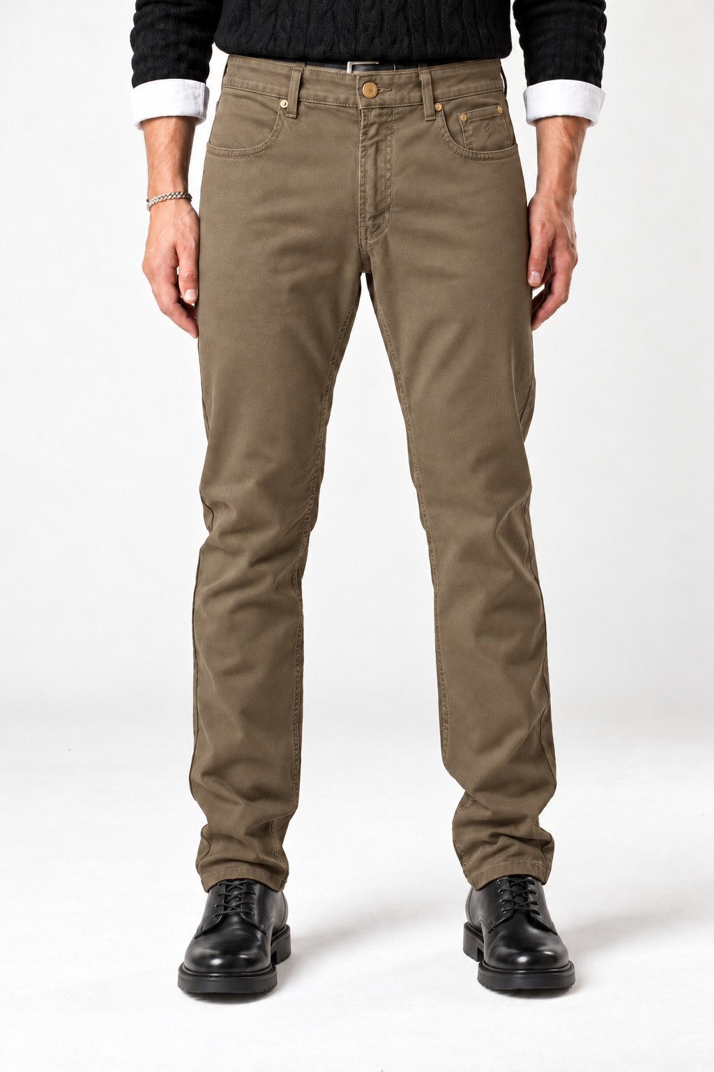 Pantalone 5 tasche gabardine fango