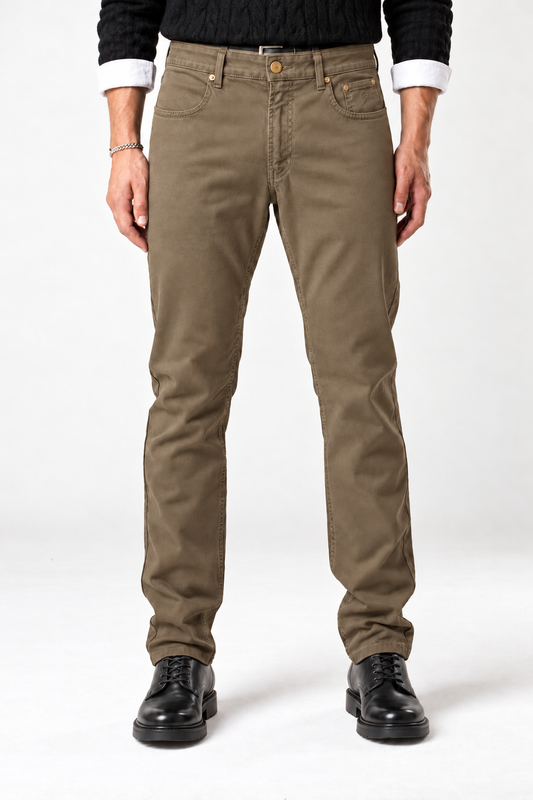 Pantalone 5 tasche gabardine fango